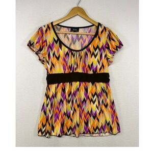 Retro‎ Y2K B-Wear Byer California Womens XL Multicolor Chevron Babydoll Tie Top